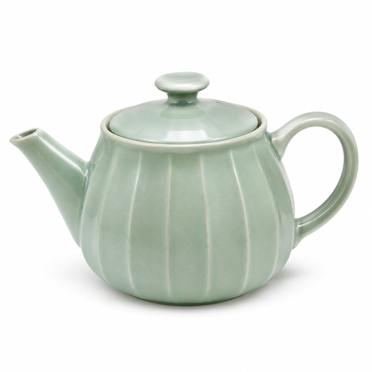 Teiera in ceramica verde salvia 900 ml - design scanalato con coperchio