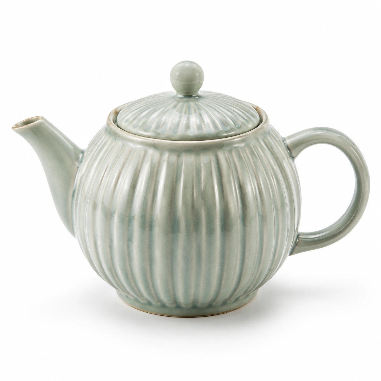 Teiera in ceramica 1000 ml verde salvia con coperchio - design scanalato per tè caldo