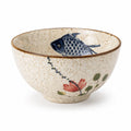 Ciotola in ceramica 700 ml beige con motivo pesce e fiori - stile decorativo per servire