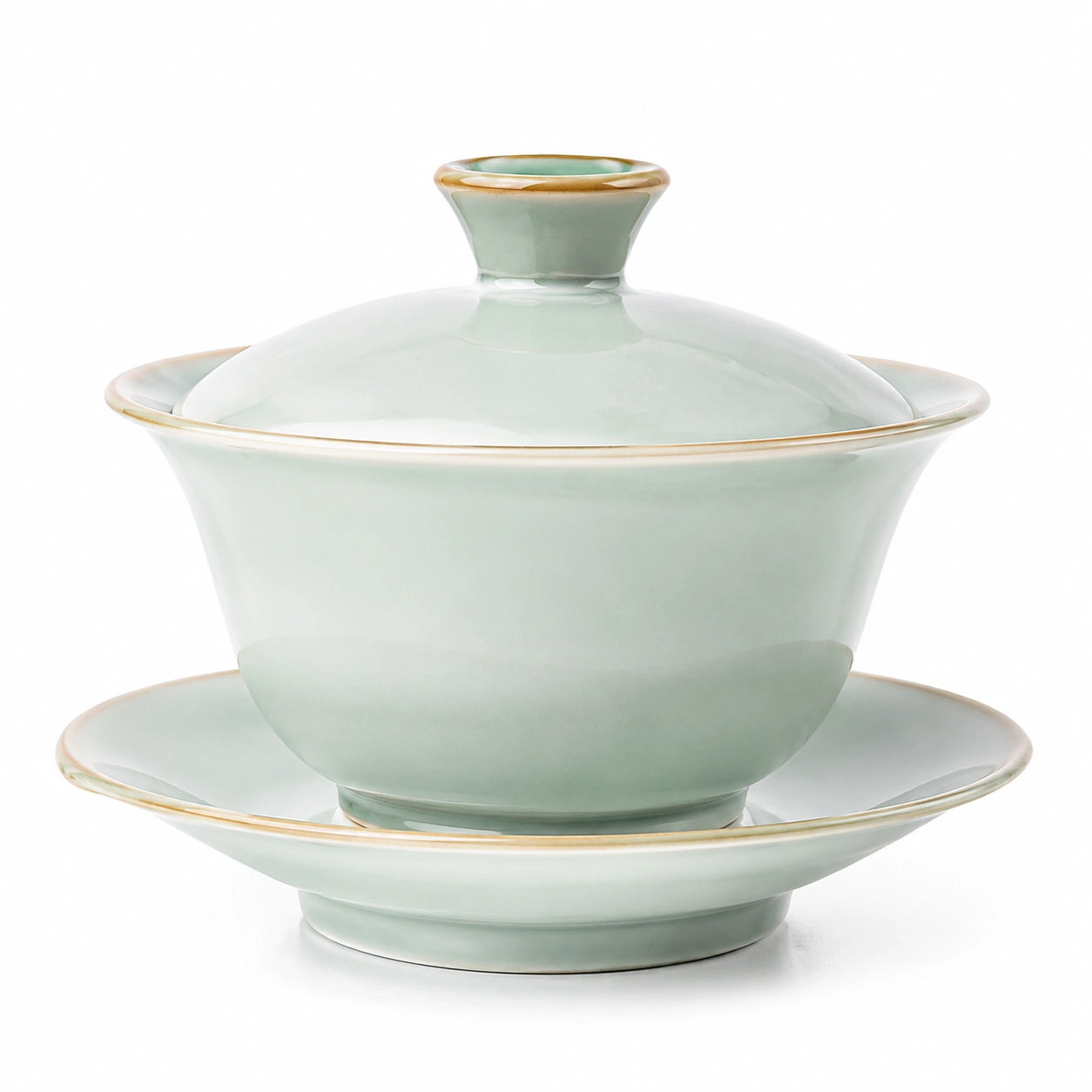 Tazza Gaiwan in ceramica verde celadon 150 ml con coperchio e piattino per tè