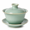 Tazza gaiwan in ceramica verde celadon 150 ml per tè - stile tradizionale con coperchio e piattino