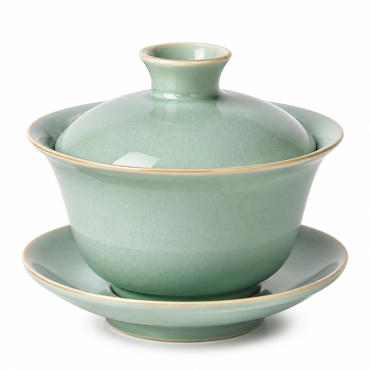 Tazza gaiwan in ceramica verde celadon 150 ml per tè - stile tradizionale con coperchio e piattino