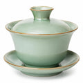 Tazza Gaiwan in ceramica verde 150 ml con coperchio e piattino