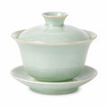 Gaiwan 150 ml in ceramica verde celadon 12 cm - set da tè con coperchio e piattino
