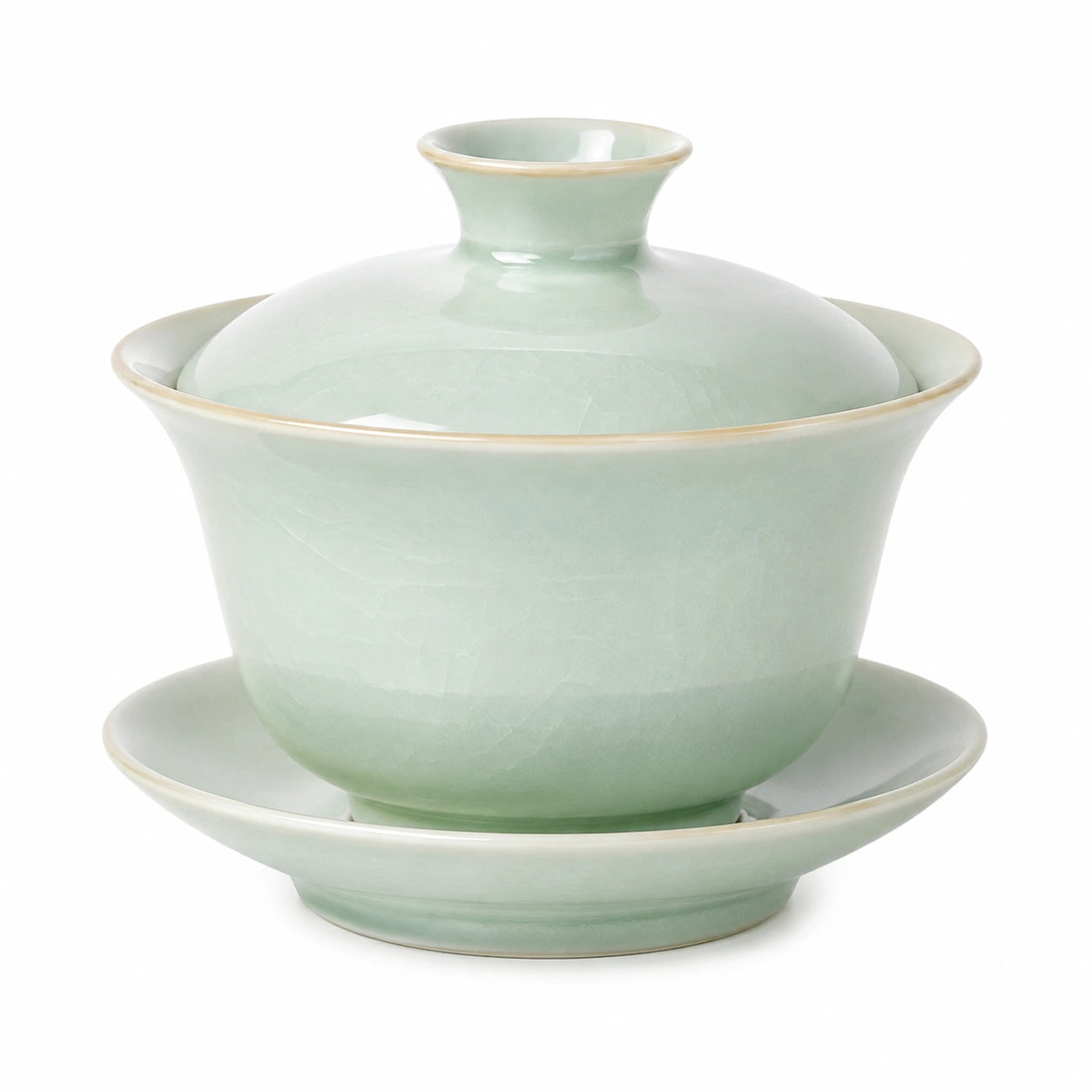 Gaiwan 150 ml in ceramica verde celadon 12 cm - set da tè con coperchio e piattino