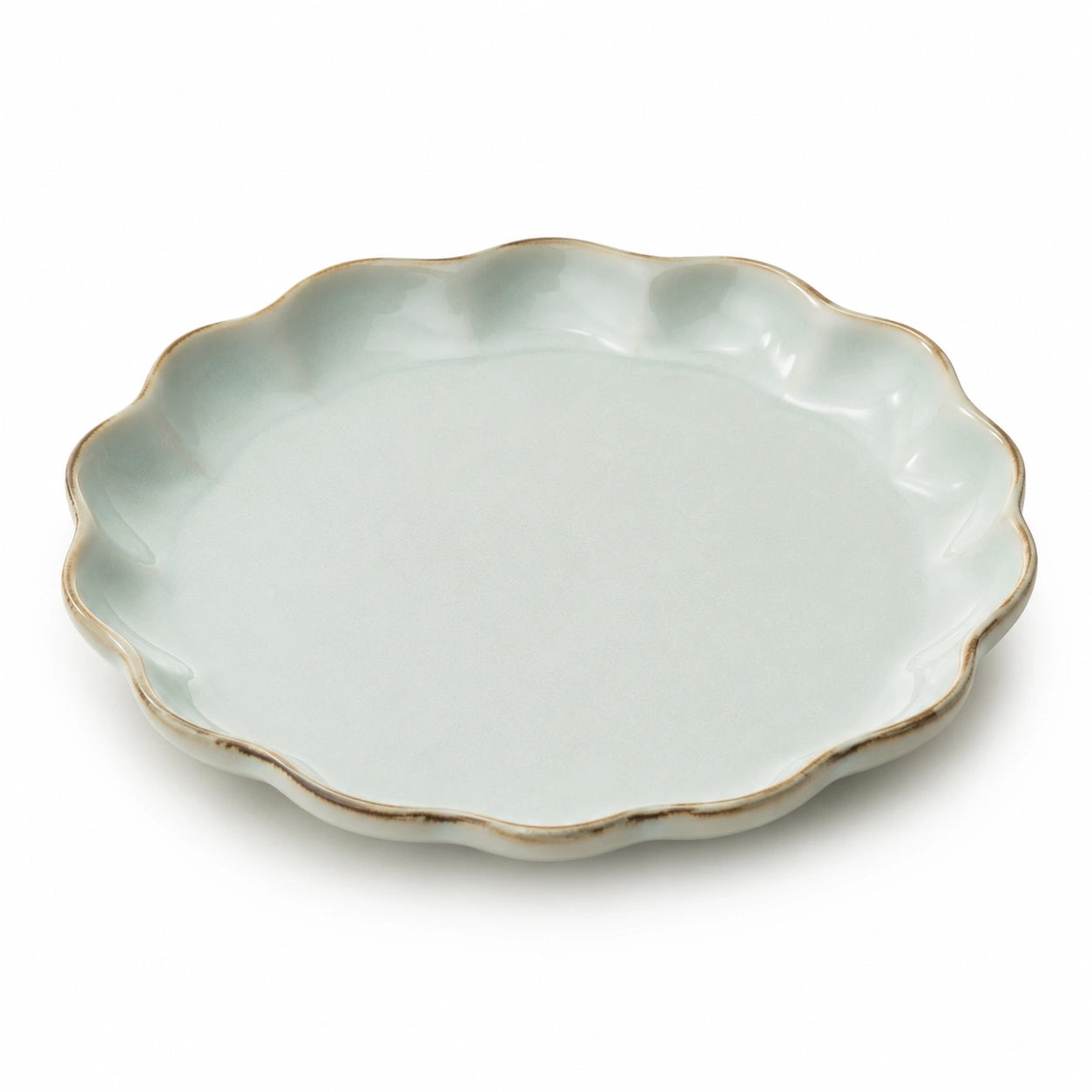 Piatto da portata rotondo 28 cm in ceramica verde salvia - bordo ondulato