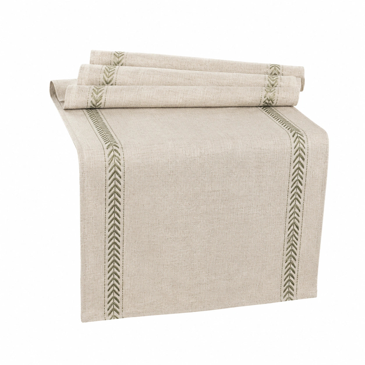 Runner da tavola 180 x 40 cm in tessuto beige e verde con motivo botanico
