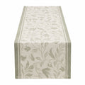 Runner da tavola 180 x 33 cm in tessuto beige e verde con motivo floreale
