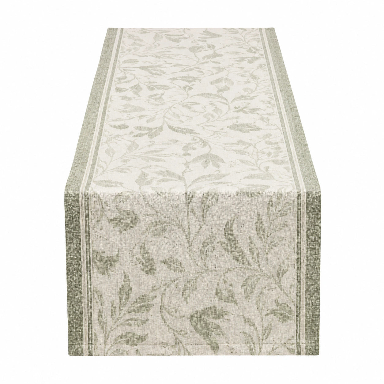 Runner da tavola 180 x 33 cm in tessuto beige e verde con motivo floreale