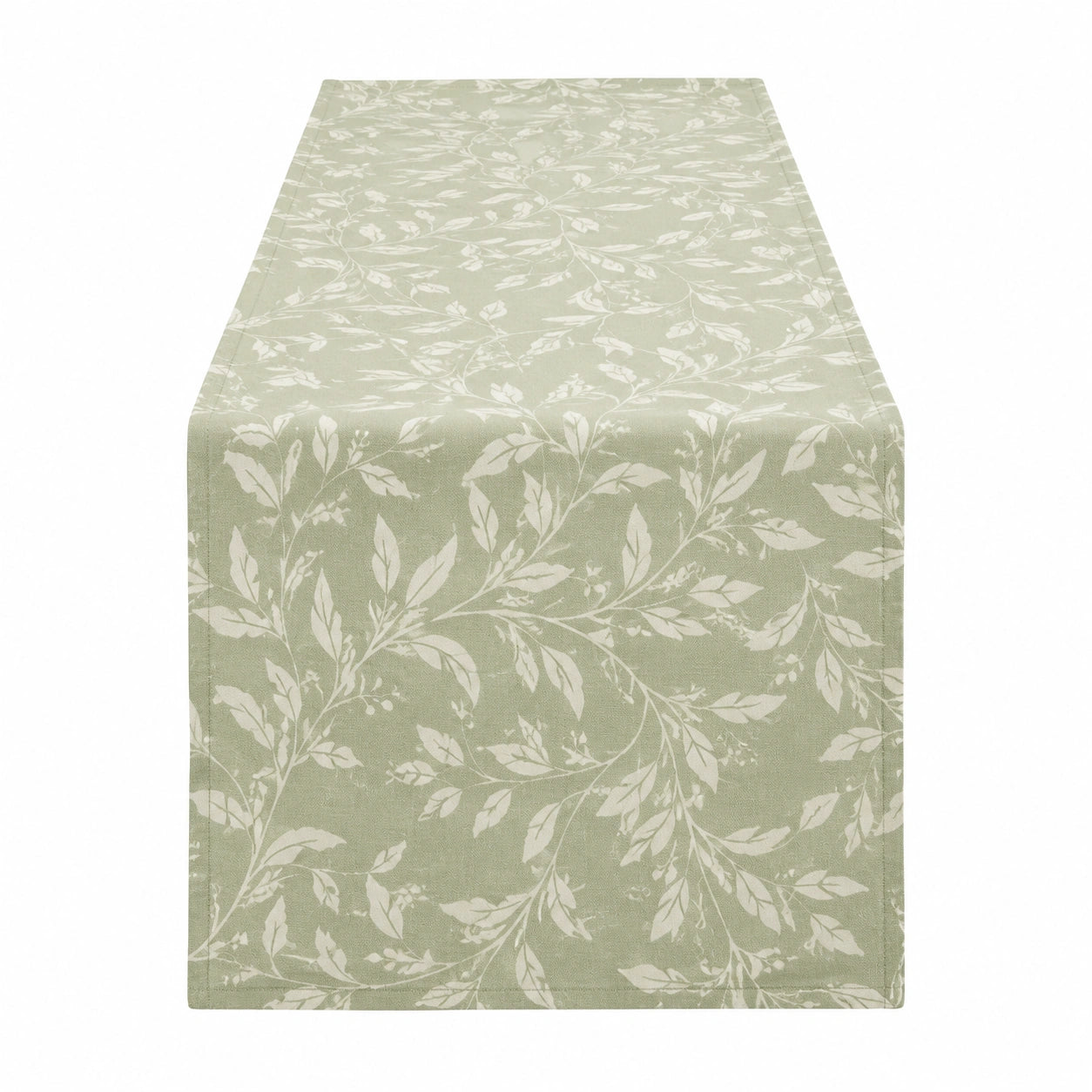 Runner da tavola 180 x 40 cm in tessuto verde salvia con motivo botanico - decorazione per tavolo