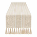 Runner da tavola 180 x 33 cm in cotone beige tessuto con frange stile rustico
