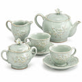 Servizio da tè 7 pezzi 24 cm in ceramica verde salvia con motivo floreale - stile classico