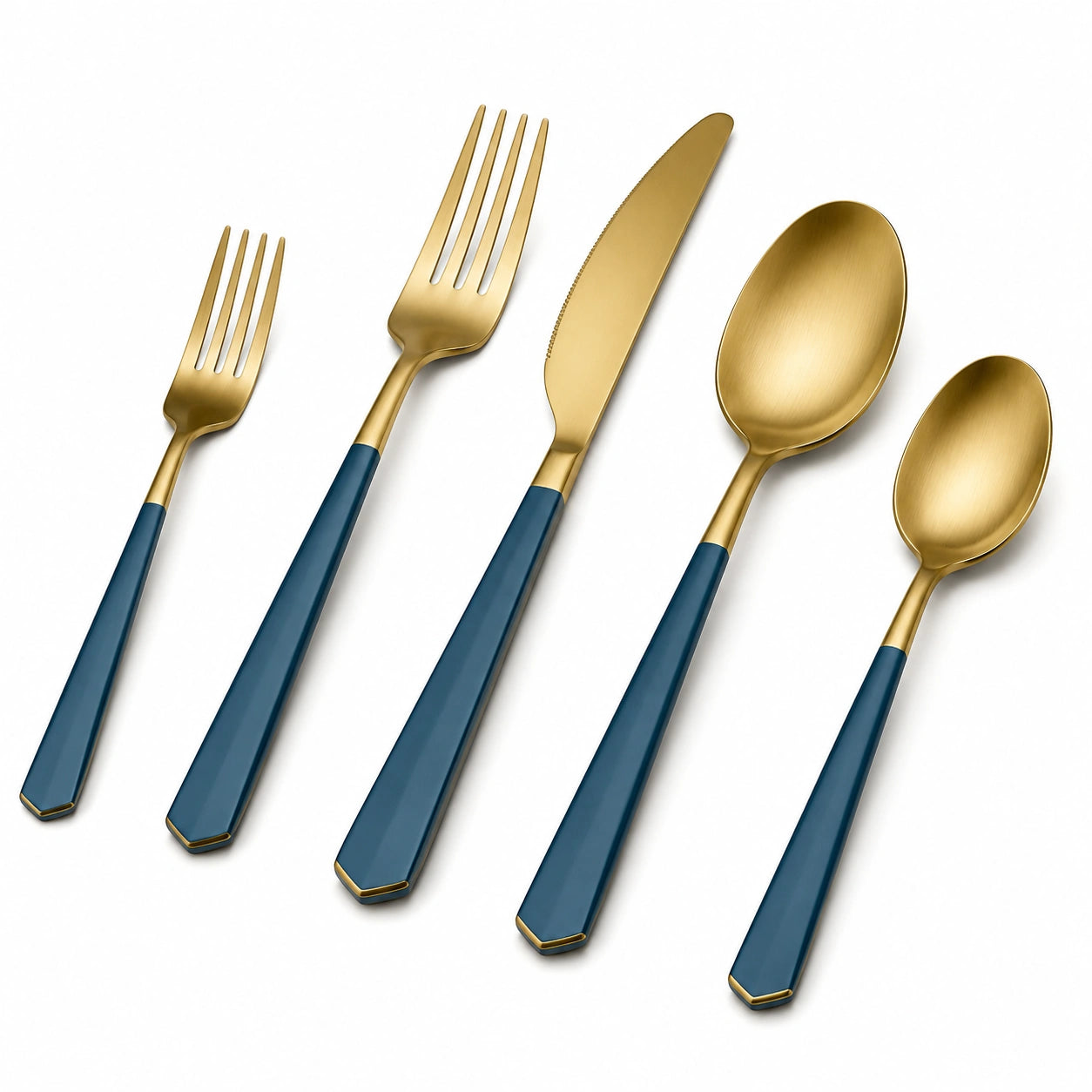 Set posate 5 pezzi 14.5-22.5 cm in acciaio inox oro/blu stile moderno