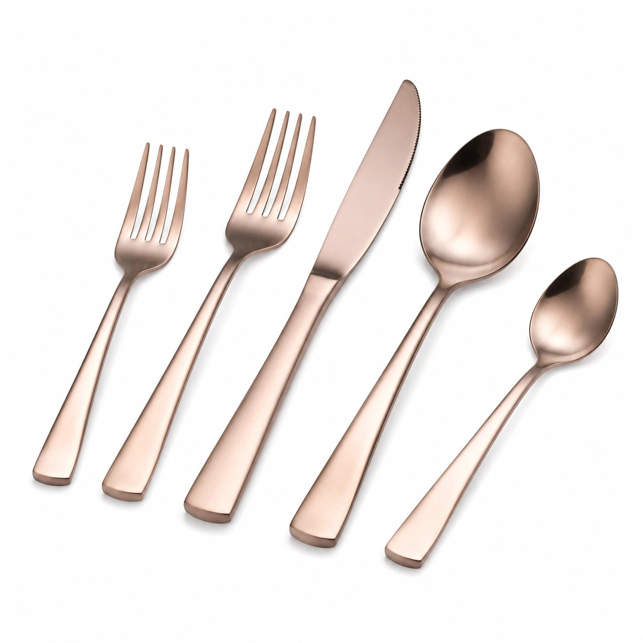 Set posate da tavola 5 pezzi in acciaio inox rosa oro finitura satinata