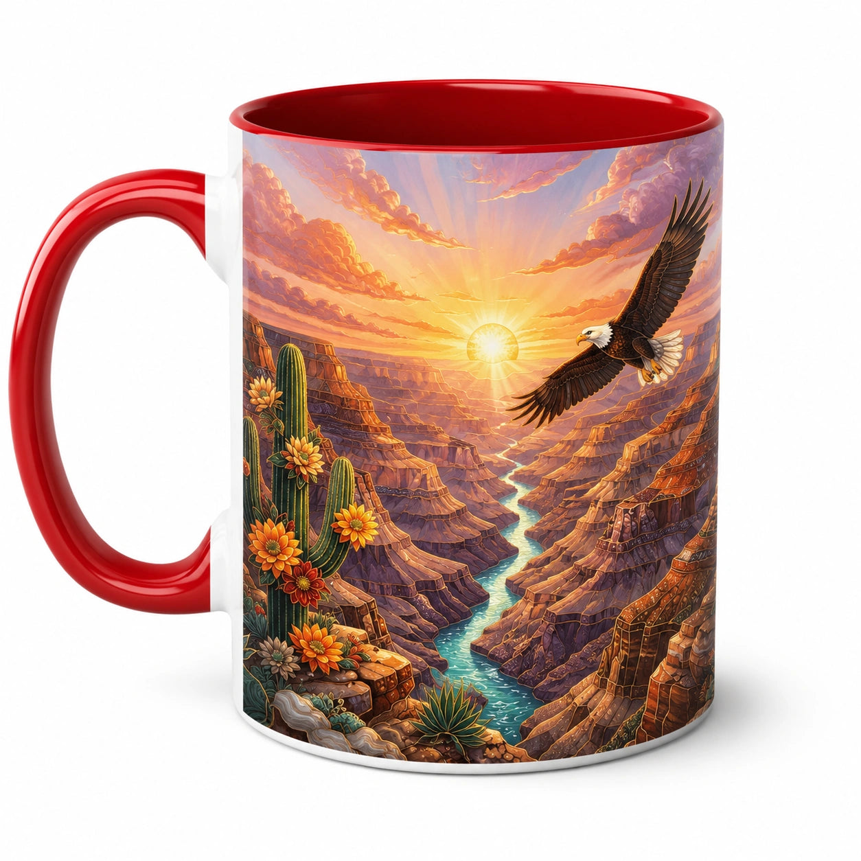 Tazza in ceramica 325 ml rossa con stampa paesaggio stile illustrato
