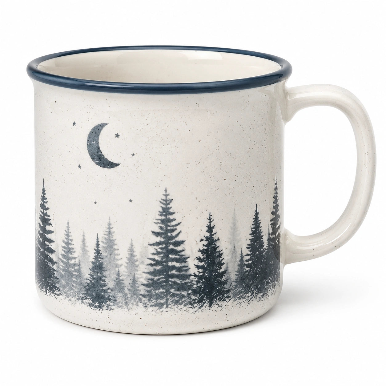 Tazza in ceramica 400 ml bianca e blu con manico - stile bosco notturno
