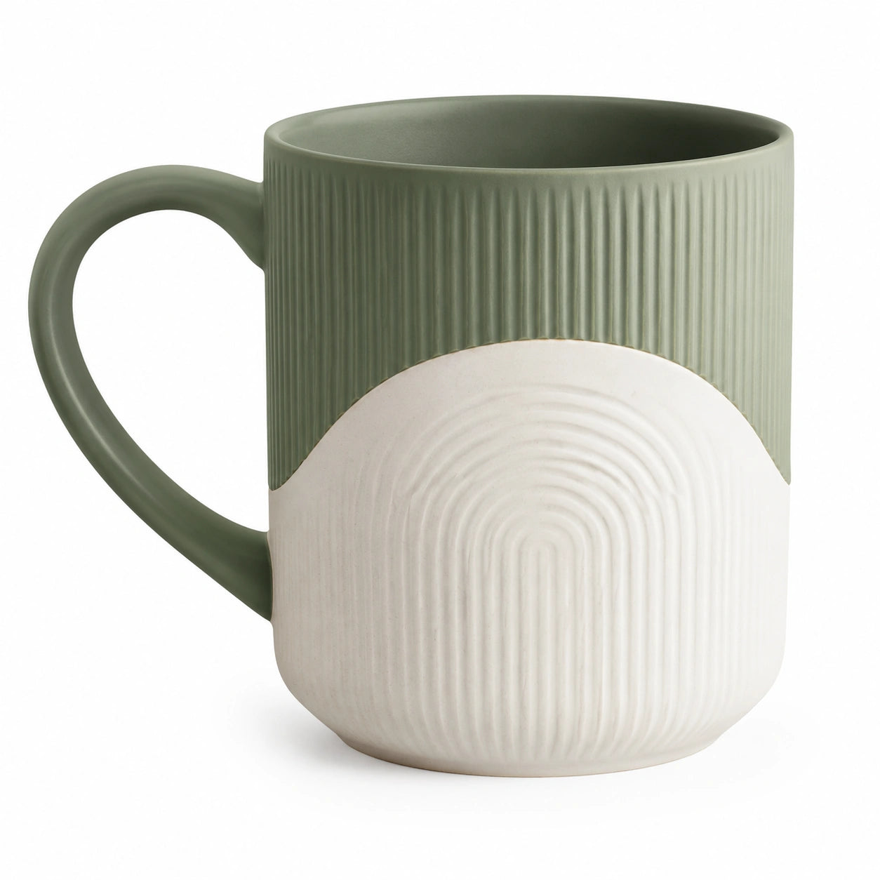 Tazza in ceramica 350 ml verde e bianco - superficie scanalata per bevande calde