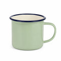 Tazza smaltata 450 ml diametro 10 cm verde chiaro con bordo blu - manico per bevande calde e fredde