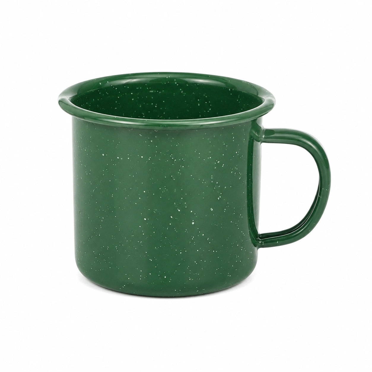 Tazza 350 ml diametro 8 cm altezza 8 cm in acciaio smaltato verde con manico stile campeggio